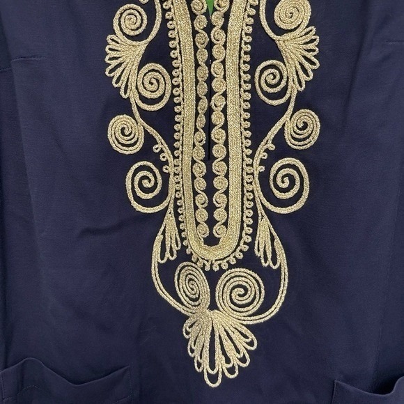 NWT Lilly Pulitzer Carlotta Shift Dress Womens 4 Navy Gold Embroidered Stretch - Picture 4 of 9